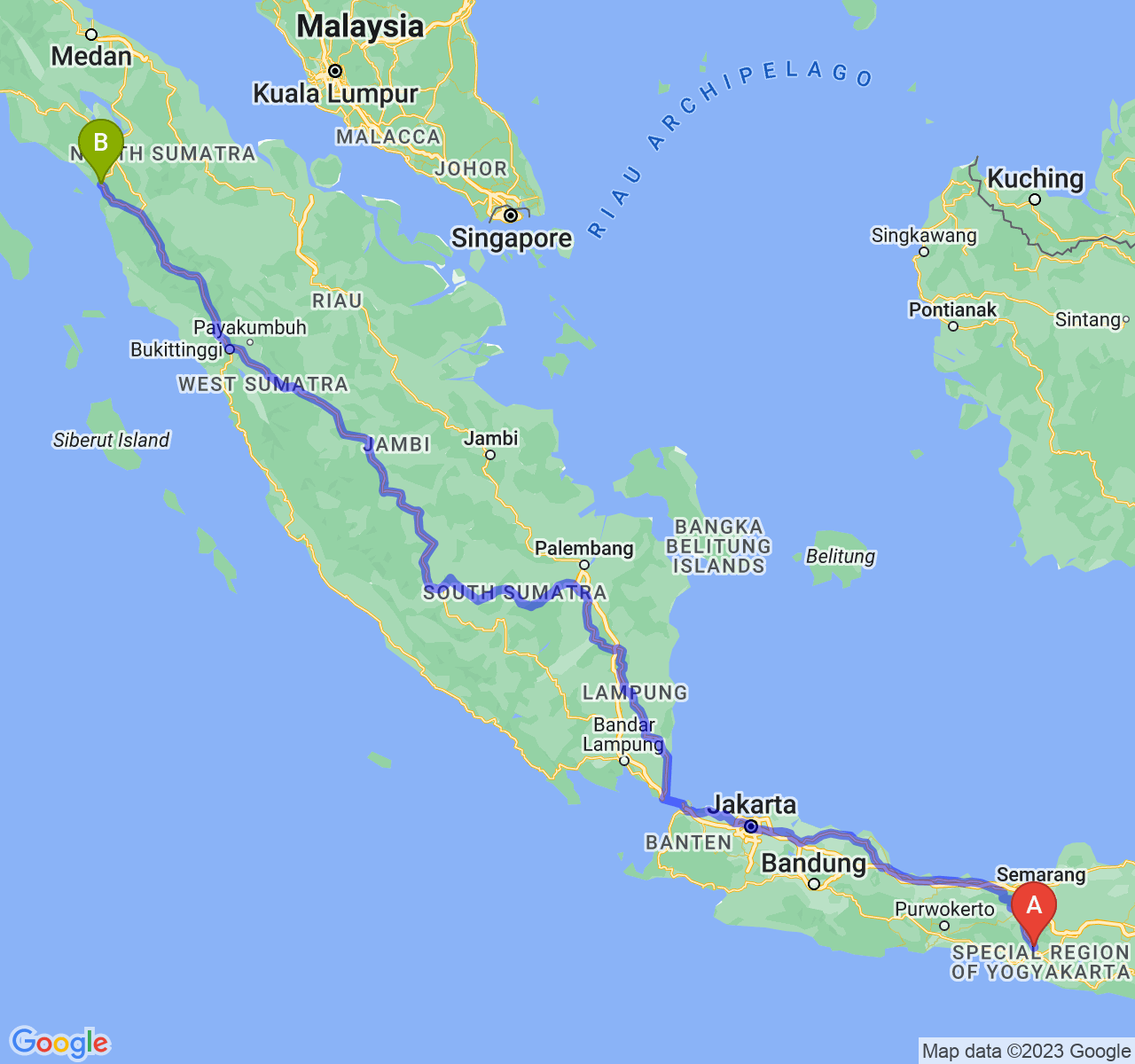 perjalanan dengan rute Kab. Sleman-Kota Sibolga