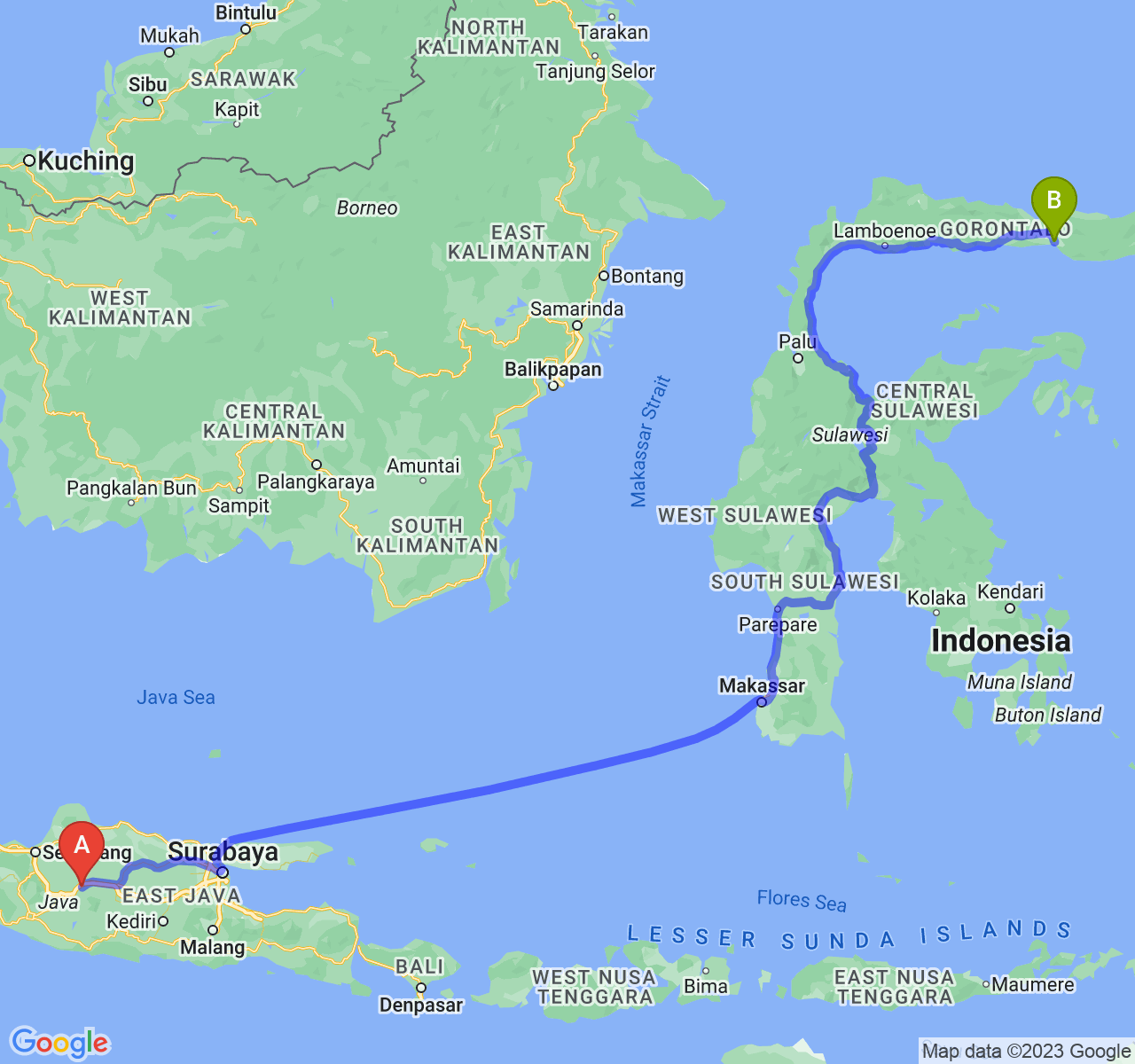 perjalanan dengan rute Kab. Sragen-Kota Gorontalo