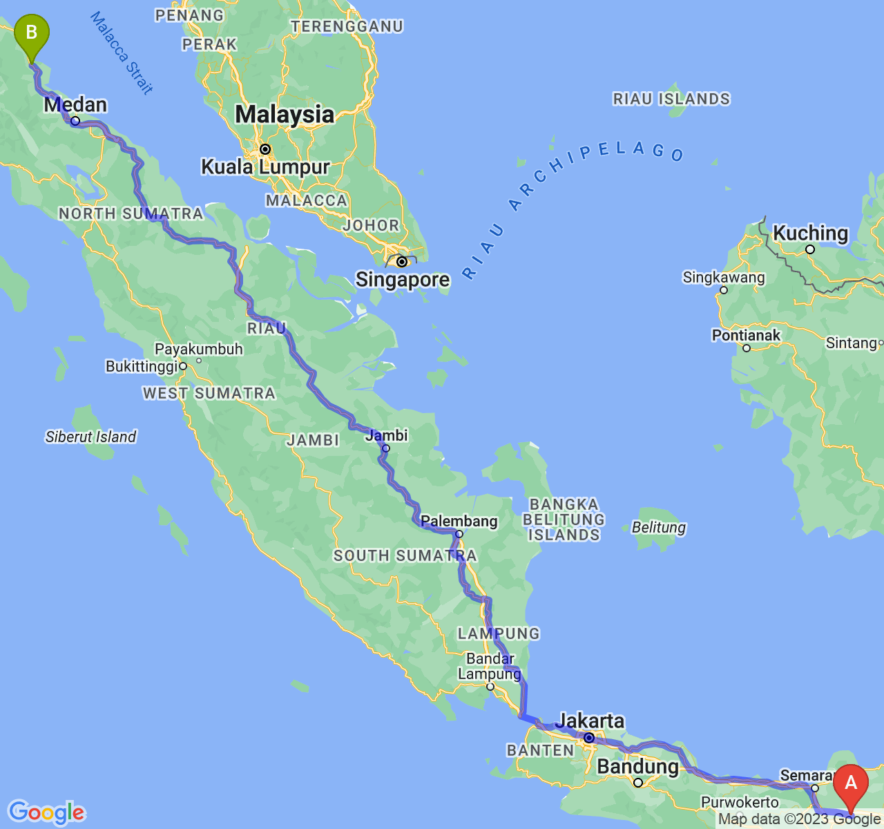 perjalanan dengan rute Kab. Sragen-Kota Langsa