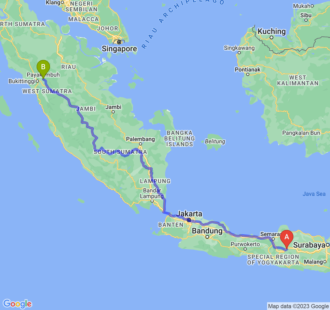 perjalanan dengan rute Kab. Sragen-Kota Payakumbuh