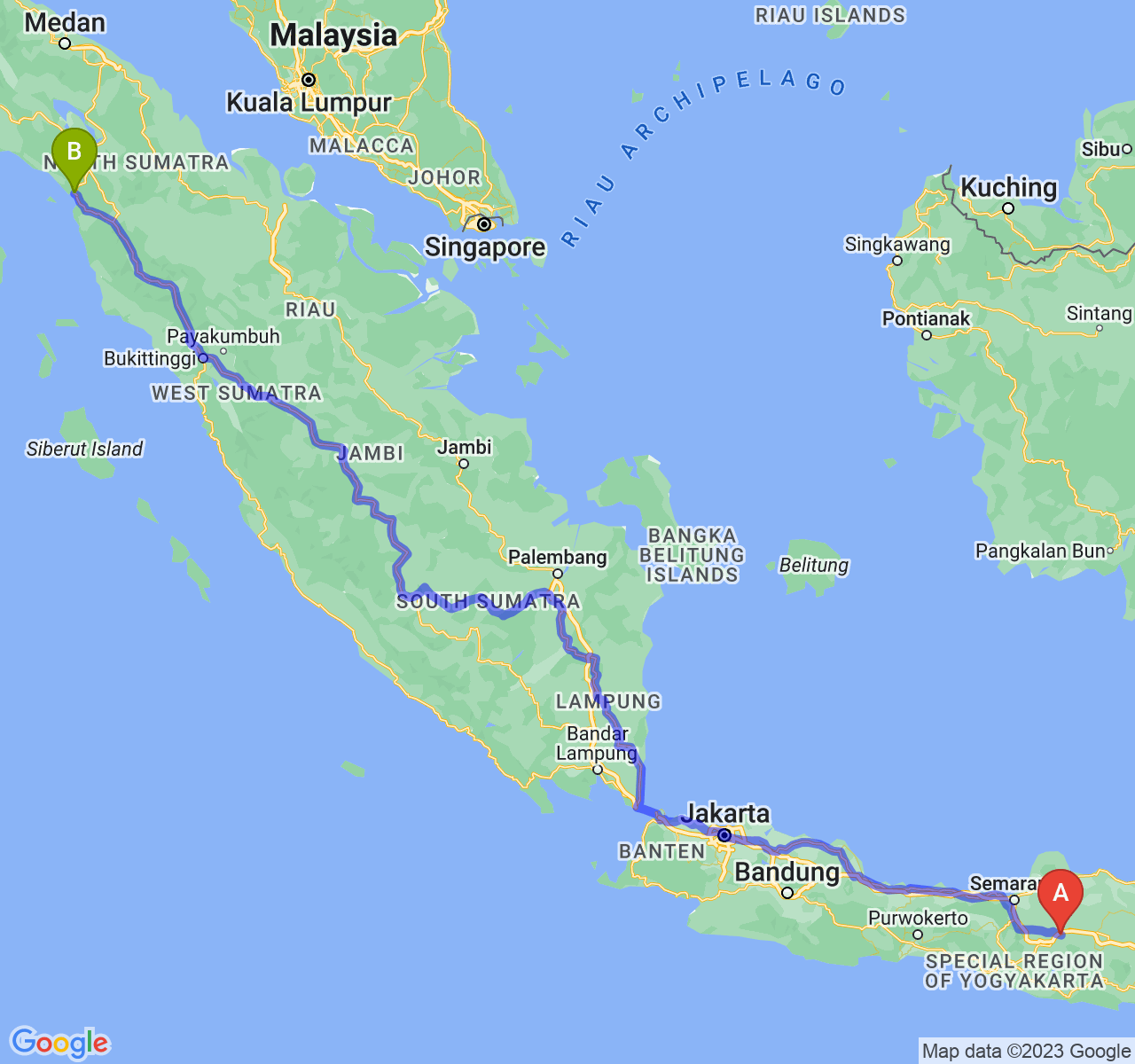 perjalanan dengan rute Kab. Sragen-Kota Sibolga