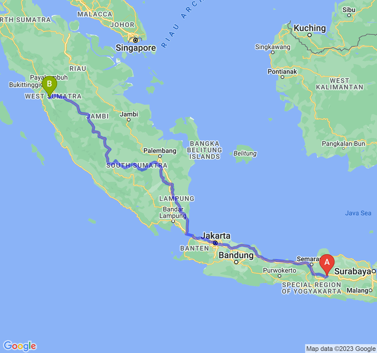 perjalanan dengan rute Kab. Sragen-Kota Solok