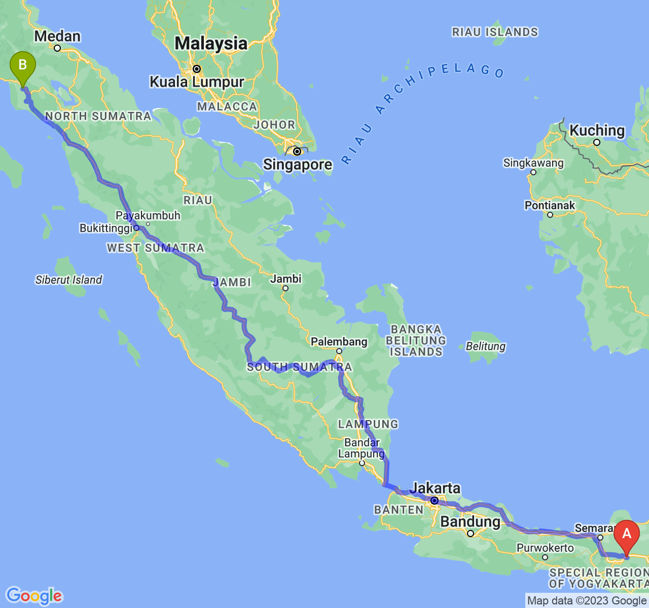 perjalanan dengan rute Kab. Sragen-Kota Subulussalam