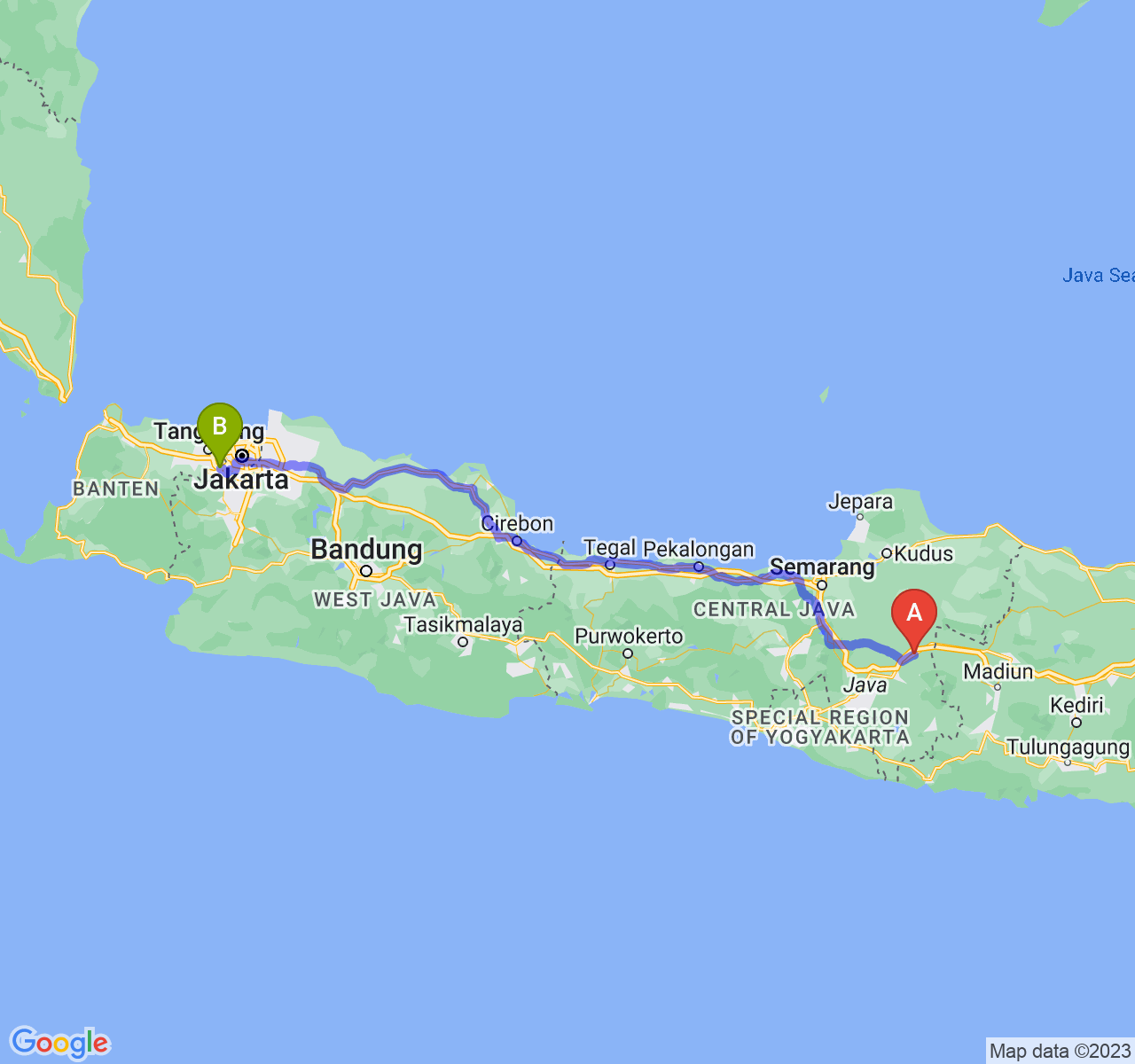 perjalanan dengan rute Kab. Sragen-Kota Tangerang Selatan