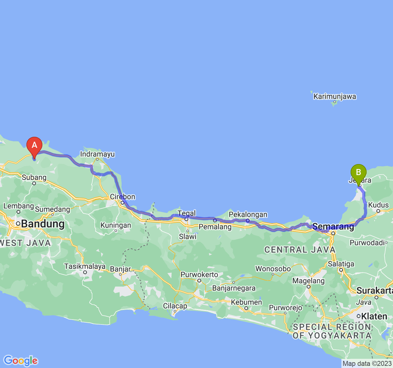 perjalanan dengan rute Kab. Subang-Kab. Jepara