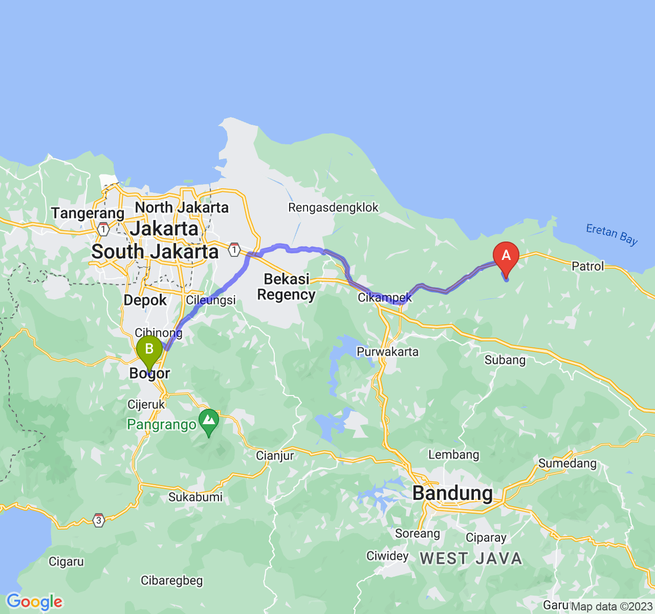 perjalanan dengan rute Kab. Subang-Kota Bogor