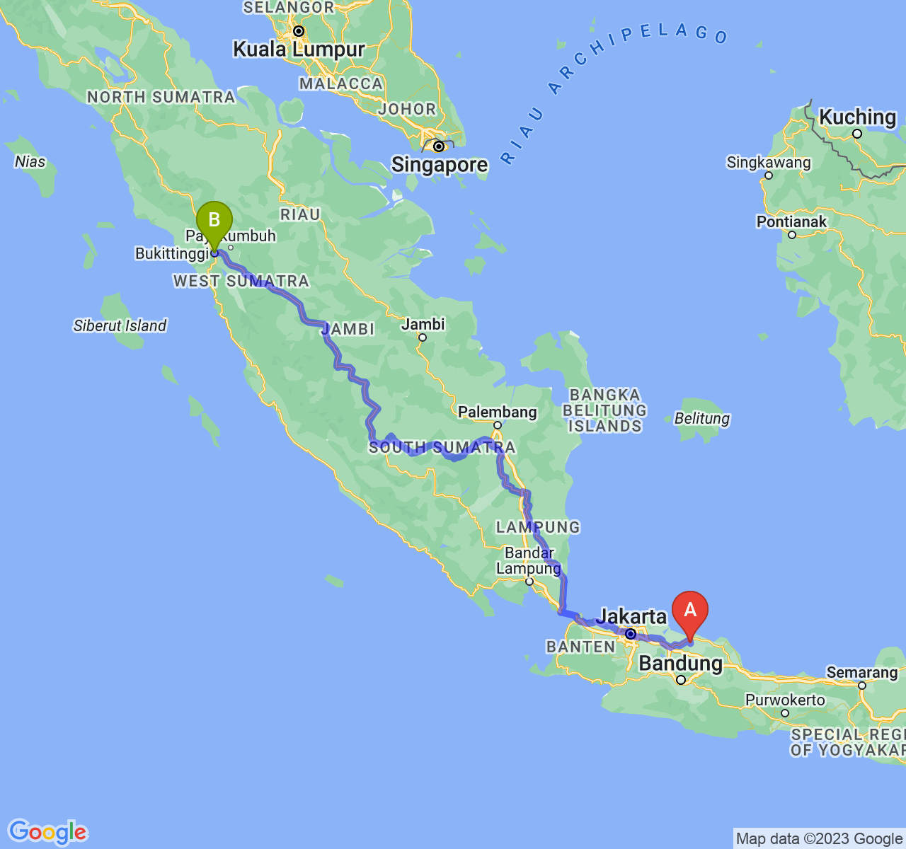 perjalanan dengan rute Kab. Subang-Kota Bukittinggi