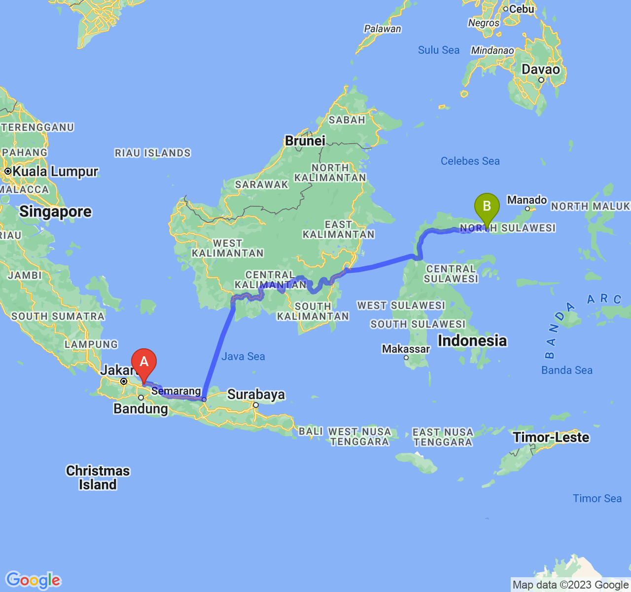 perjalanan dengan rute Kab. Subang-Kota Gorontalo