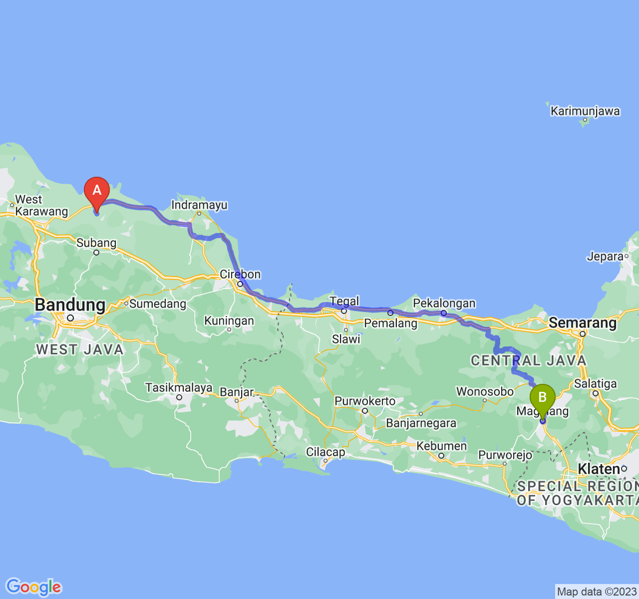 perjalanan dengan rute Kab. Subang-Kota Magelang