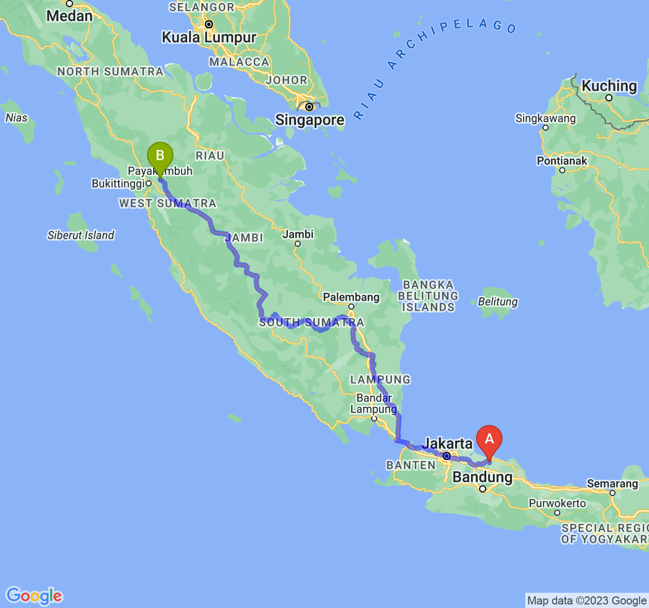 perjalanan dengan rute Kab. Subang-Kota Payakumbuh