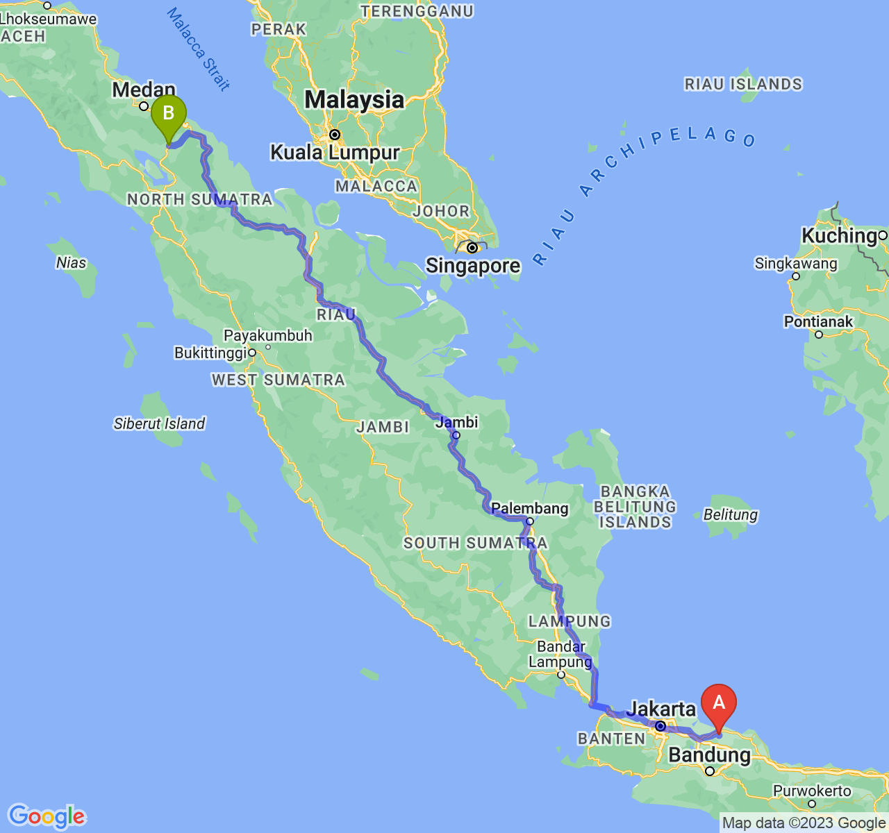 perjalanan dengan rute Kab. Subang-Kota Pematangsiantar