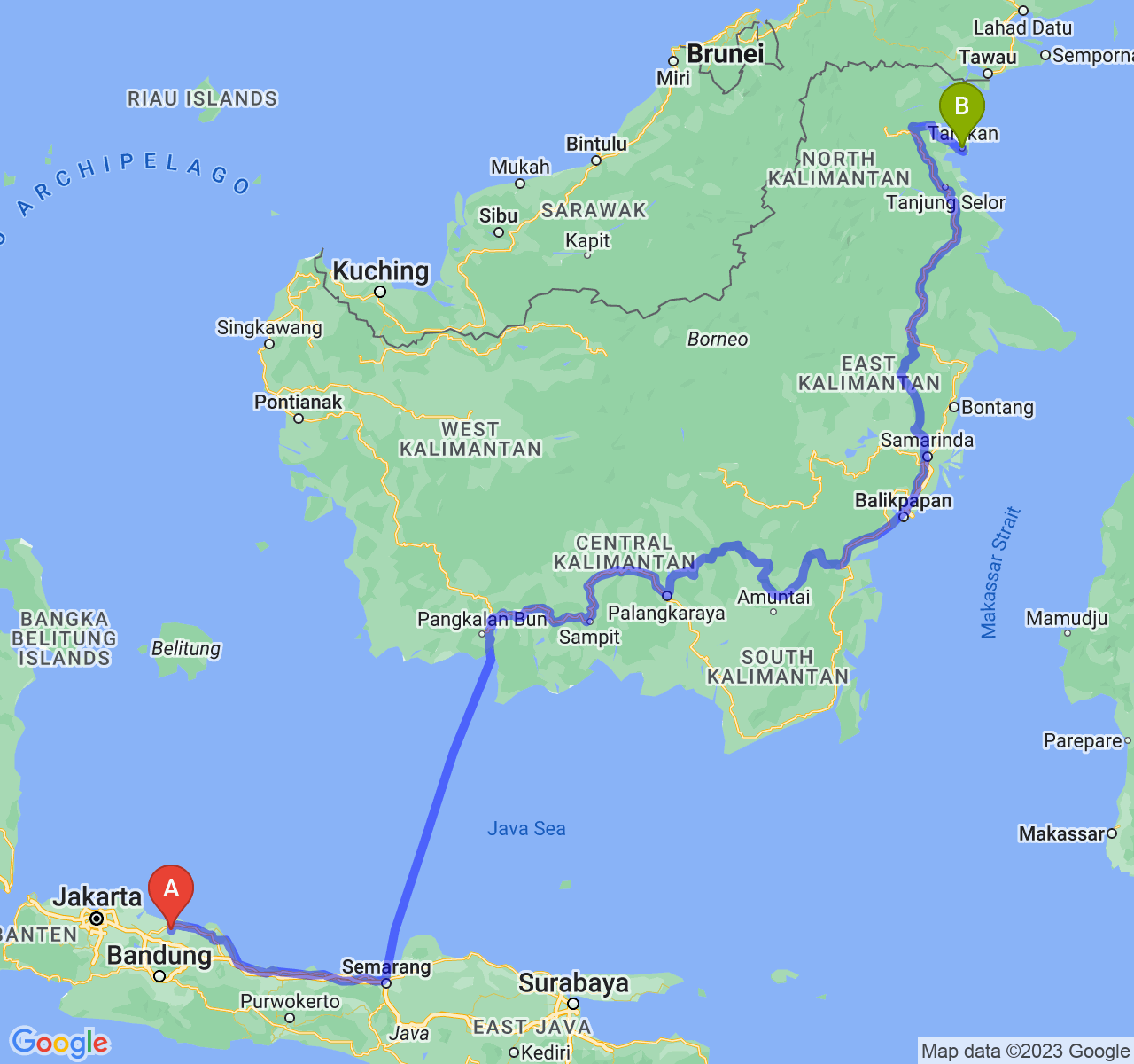 perjalanan dengan rute Kab. Subang-Kota Tarakan