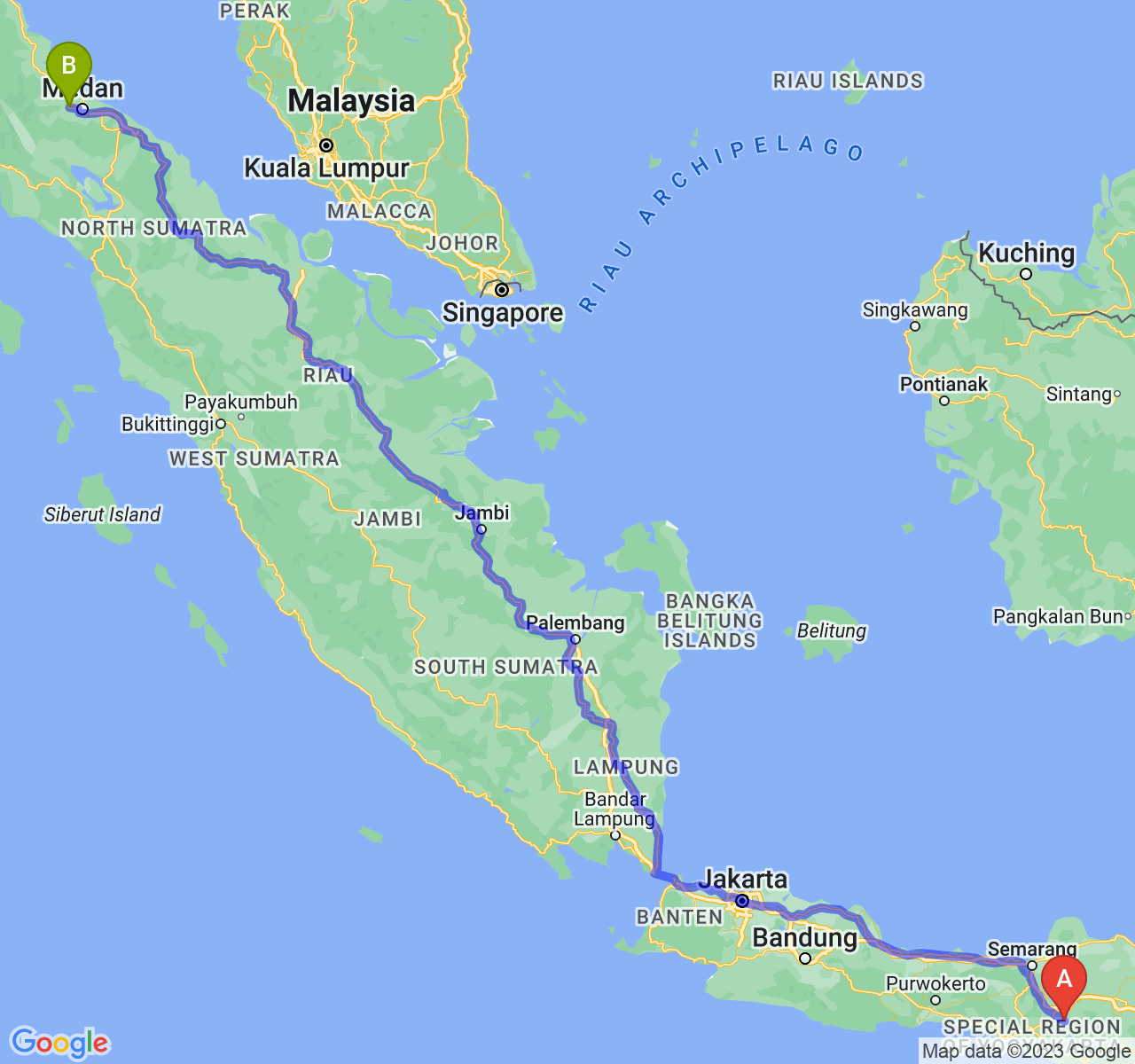 perjalanan dengan rute Kab. Sukoharjo-Kota Binjai