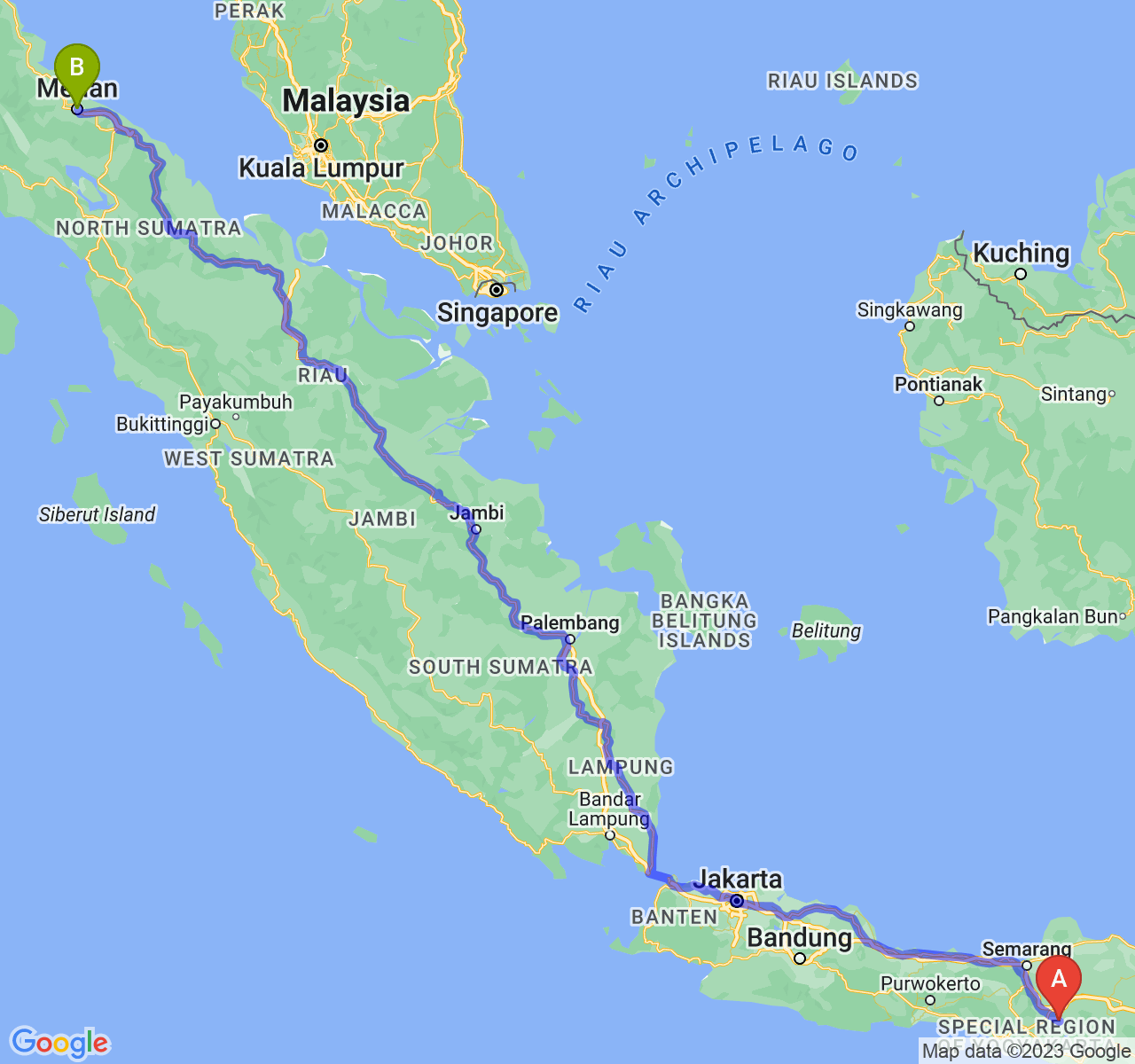 perjalanan dengan rute Kab. Sukoharjo-Kota Medan