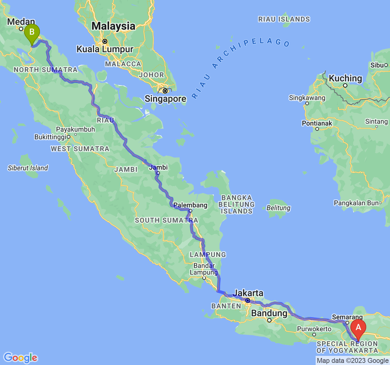 perjalanan dengan rute Kab. Sukoharjo-Kota Pematangsiantar