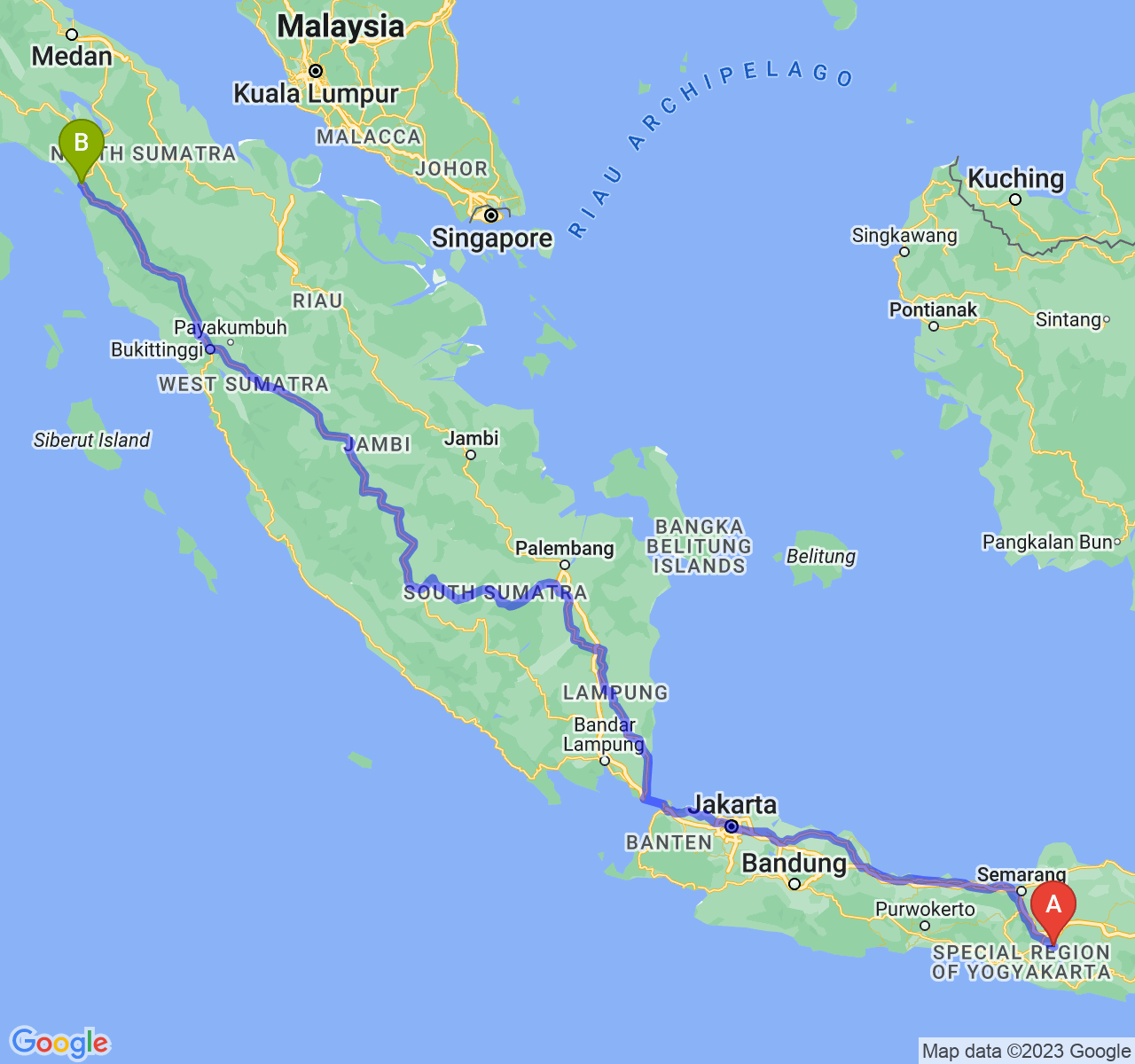 perjalanan dengan rute Kab. Sukoharjo-Kota Sibolga