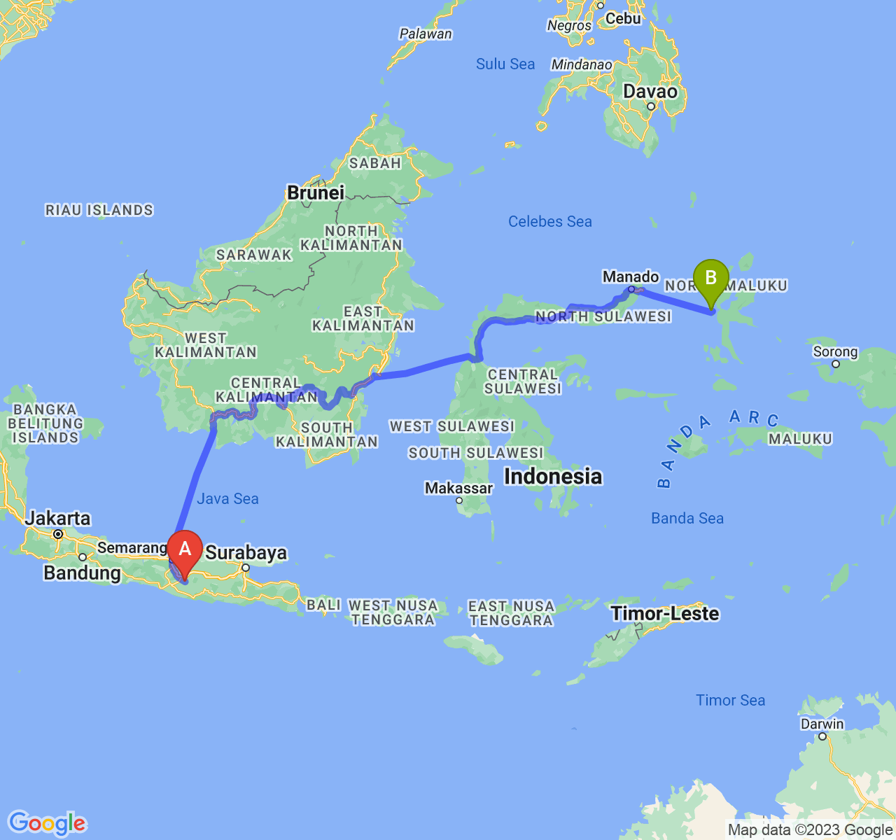 perjalanan dengan rute Kab. Sukoharjo-Kota Ternate