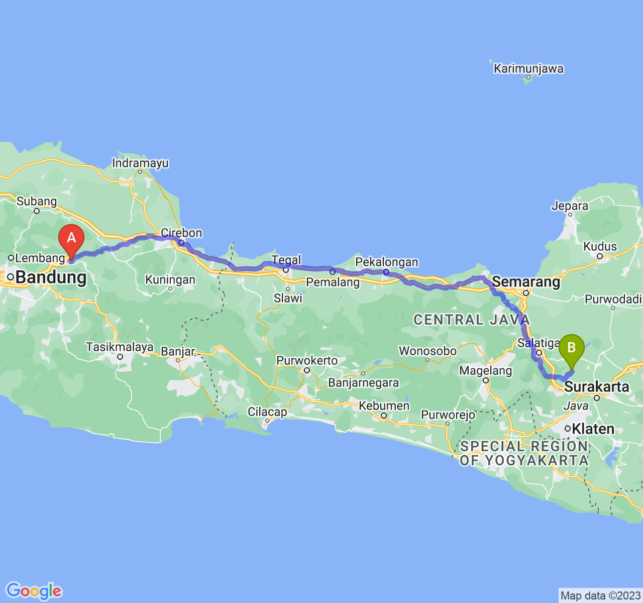 perjalanan dengan rute Kab. Sumedang-Kab. Boyolali