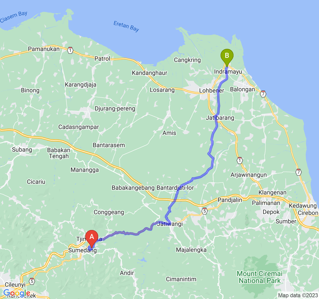 perjalanan dengan rute Kab. Sumedang-Kab. Indramayu