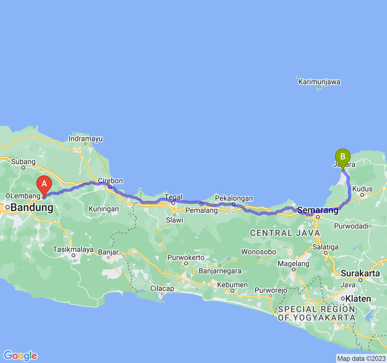 perjalanan dengan rute Kab. Sumedang-Kab. Jepara