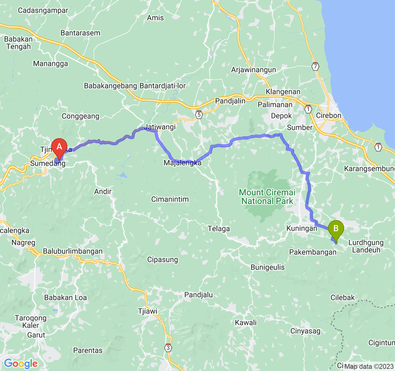 perjalanan dengan rute Kab. Sumedang-Kab. Kuningan