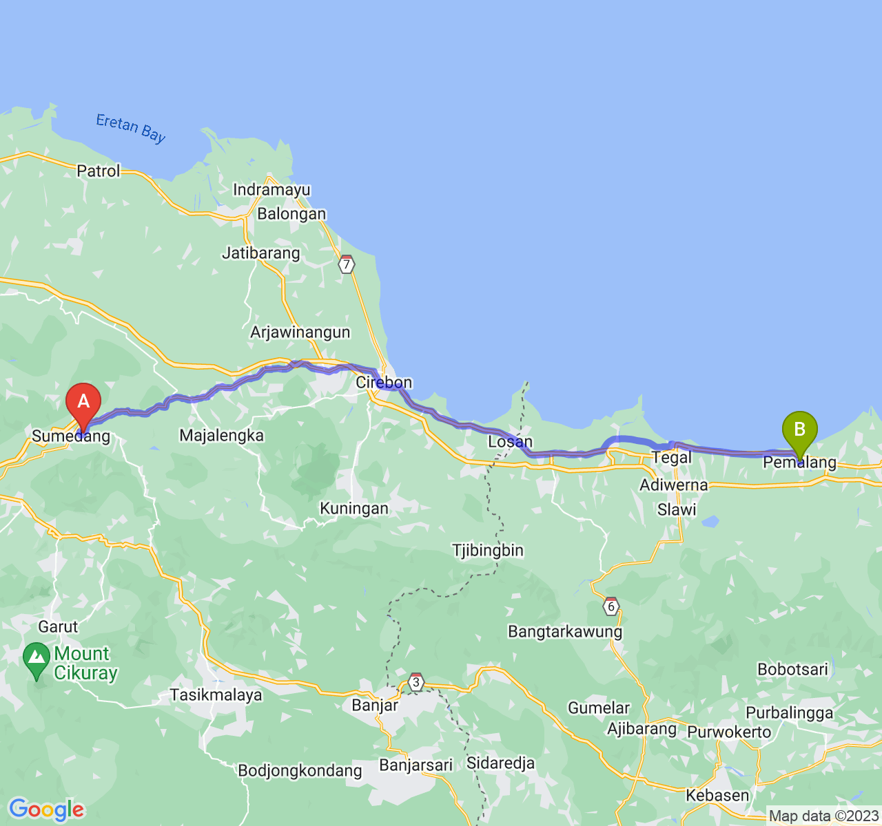 perjalanan dengan rute Kab. Sumedang-Kab. Pemalang