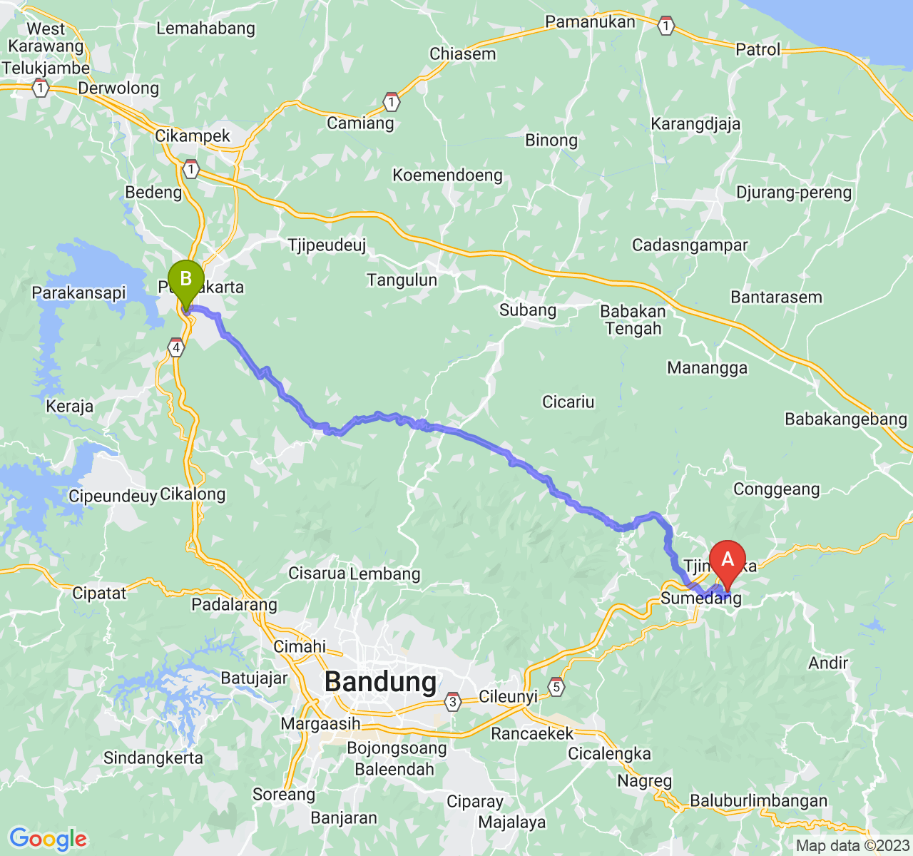 perjalanan dengan rute Kab. Sumedang-Kab. Purwakarta