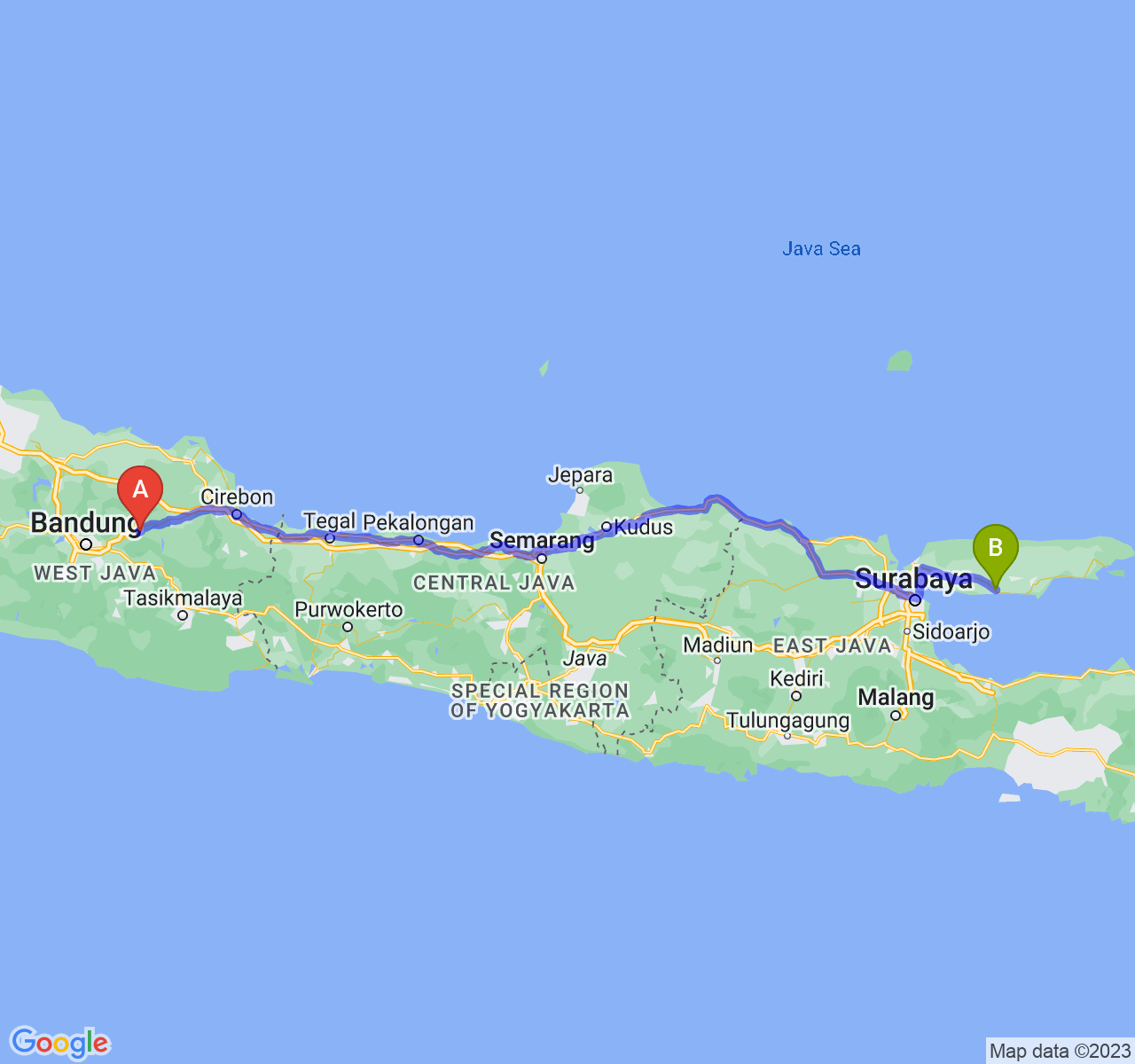 perjalanan dengan rute Kab. Sumedang-Kab. Sampang