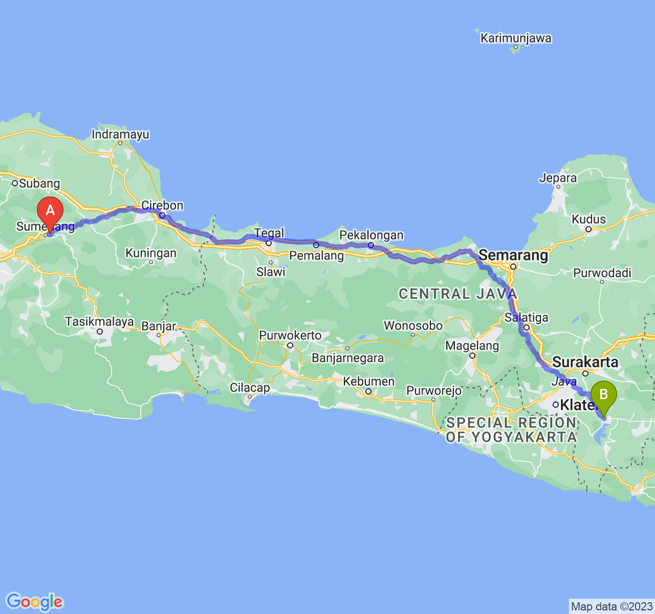 perjalanan dengan rute Kab. Sumedang-Kab. Wonogiri