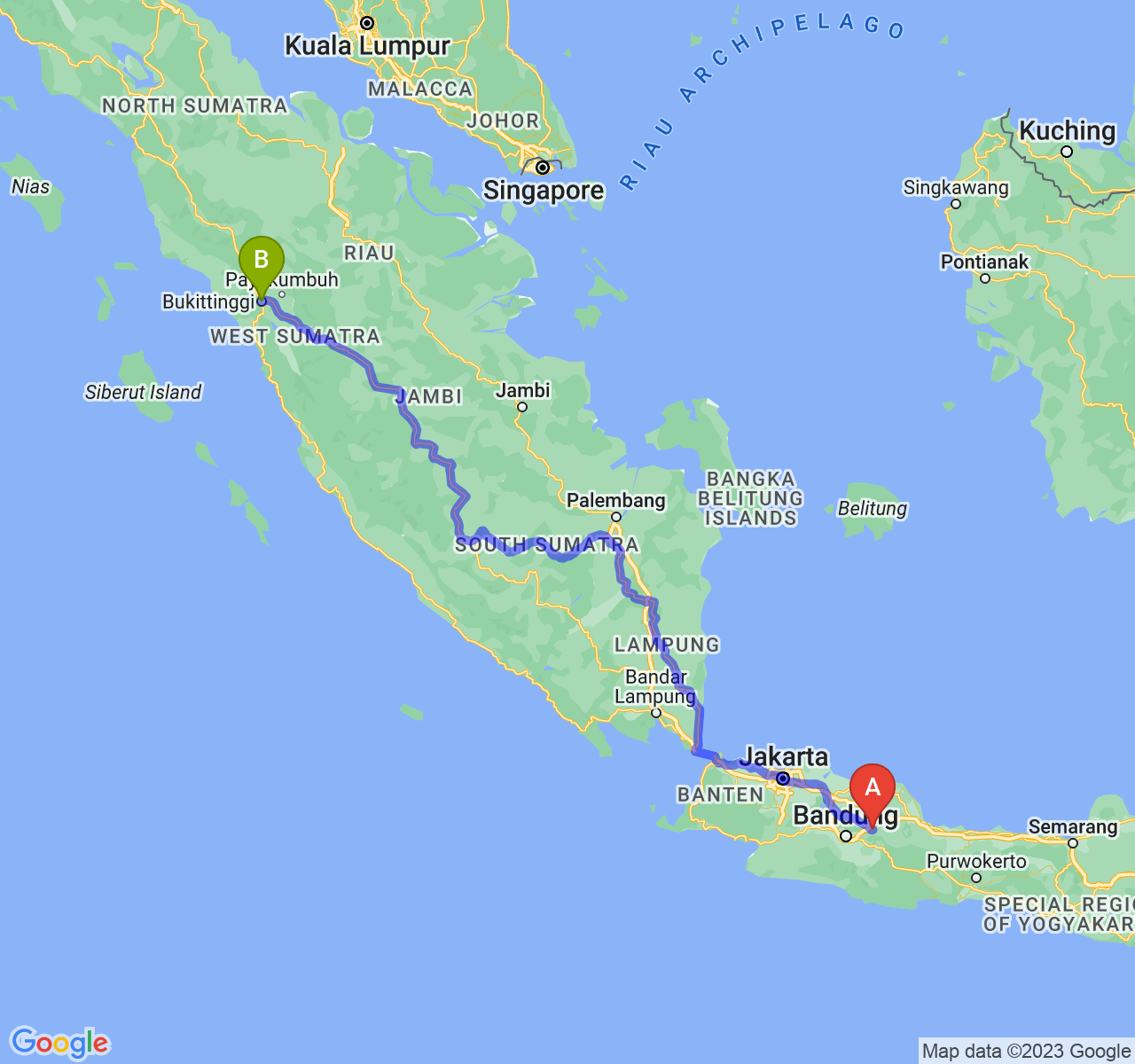 perjalanan dengan rute Kab. Sumedang-Kota Bukittinggi