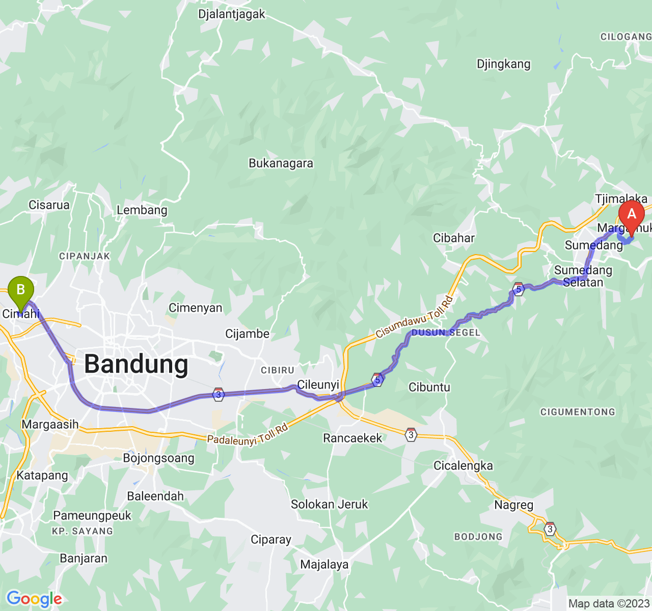 perjalanan dengan rute Kab. Sumedang-Kota Cimahi