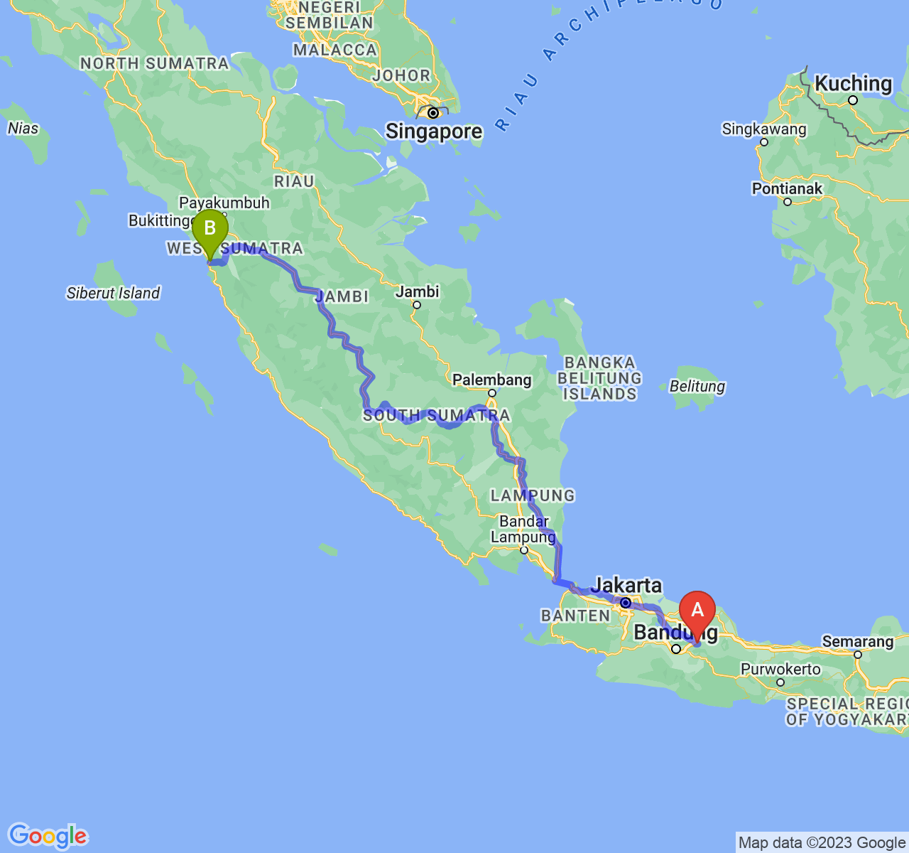 perjalanan dengan rute Kab. Sumedang-Kota Padang