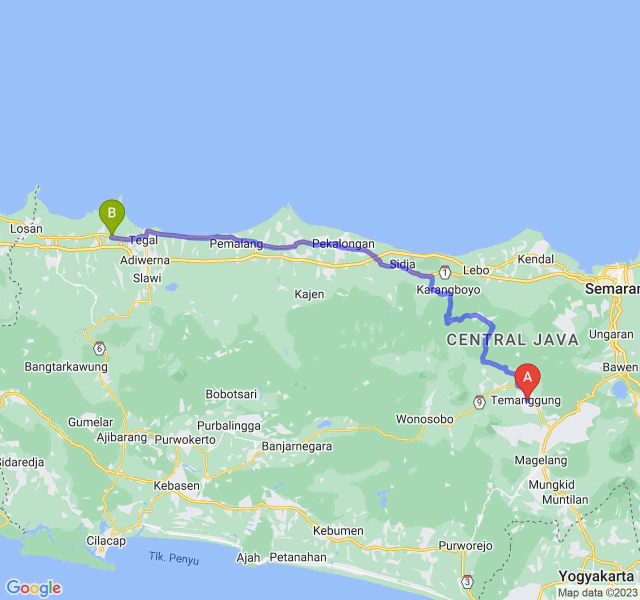 perjalanan dengan rute Kab. Temanggung-Kab. Brebes