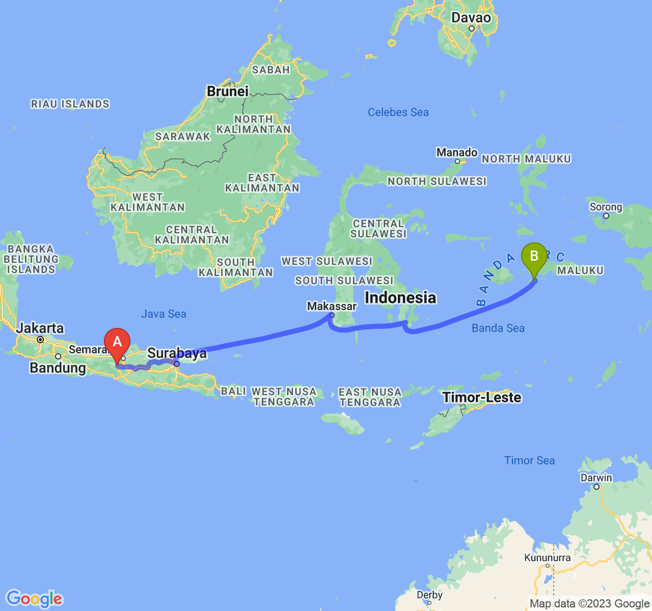 perjalanan dengan rute Kab. Temanggung-Kota Ambon