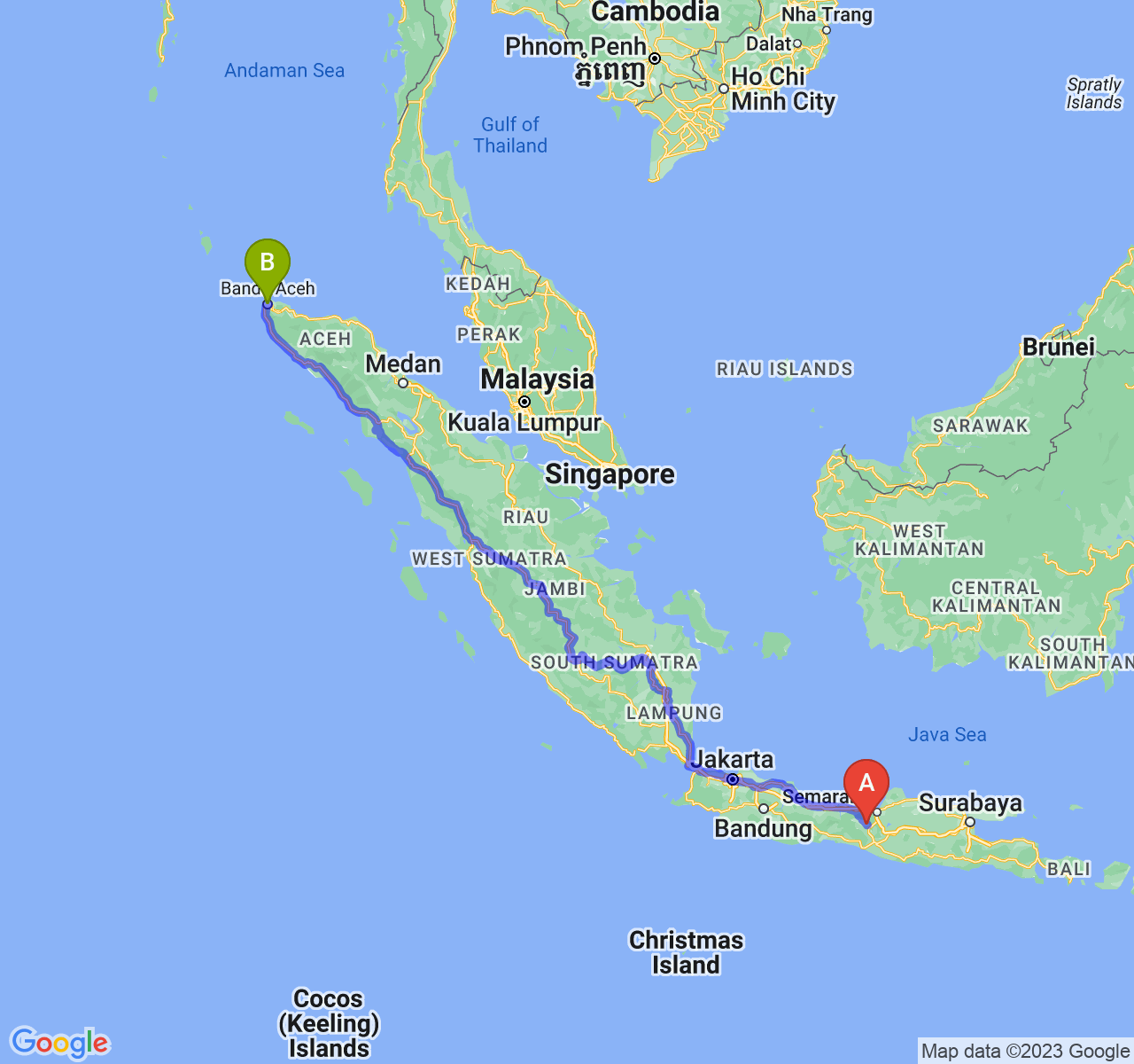 perjalanan dengan rute Kab. Temanggung-Kota Banda Aceh