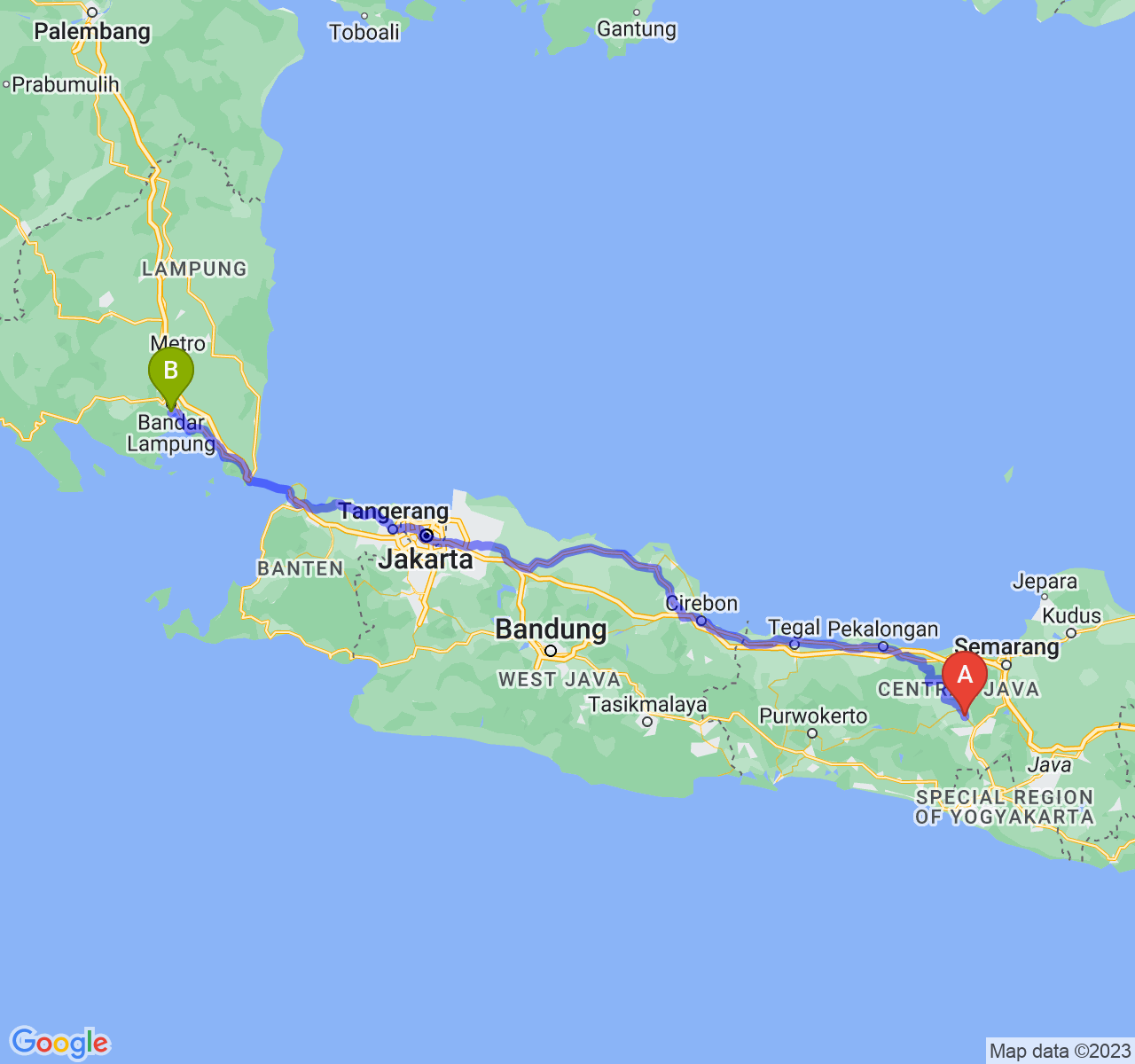 perjalanan dengan rute Kab. Temanggung-Kota Bandar Lampung