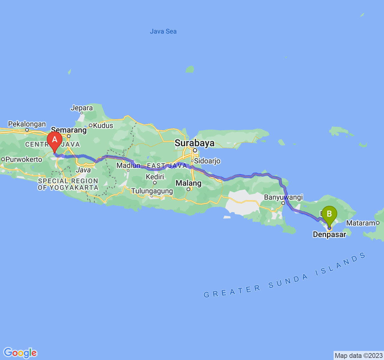 perjalanan dengan rute Kab. Temanggung-Kota Denpasar