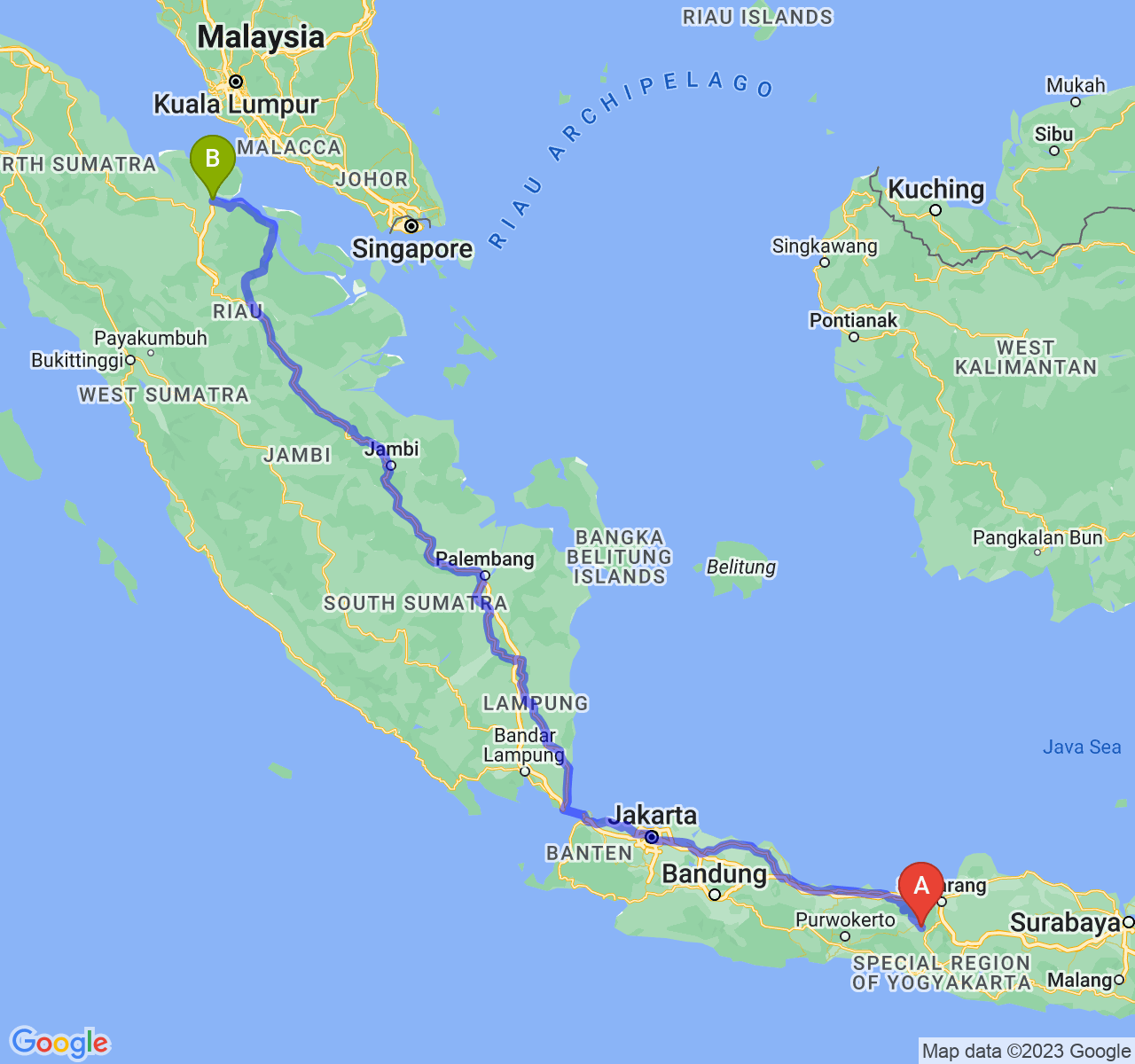 perjalanan dengan rute Kab. Temanggung-Kota Dumai