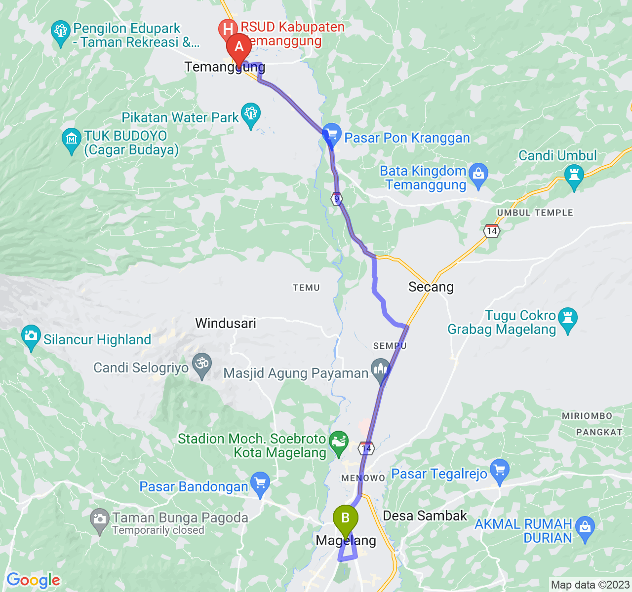 perjalanan dengan rute Kab. Temanggung-Kota Magelang