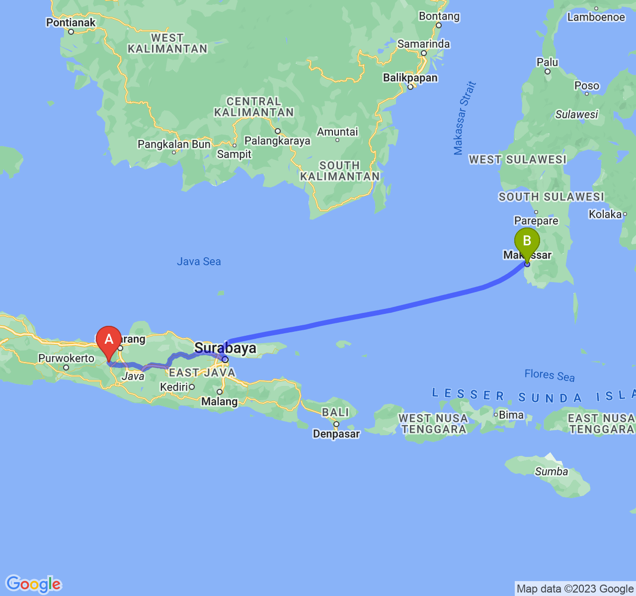 perjalanan dengan rute Kab. Temanggung-Kota Makassar