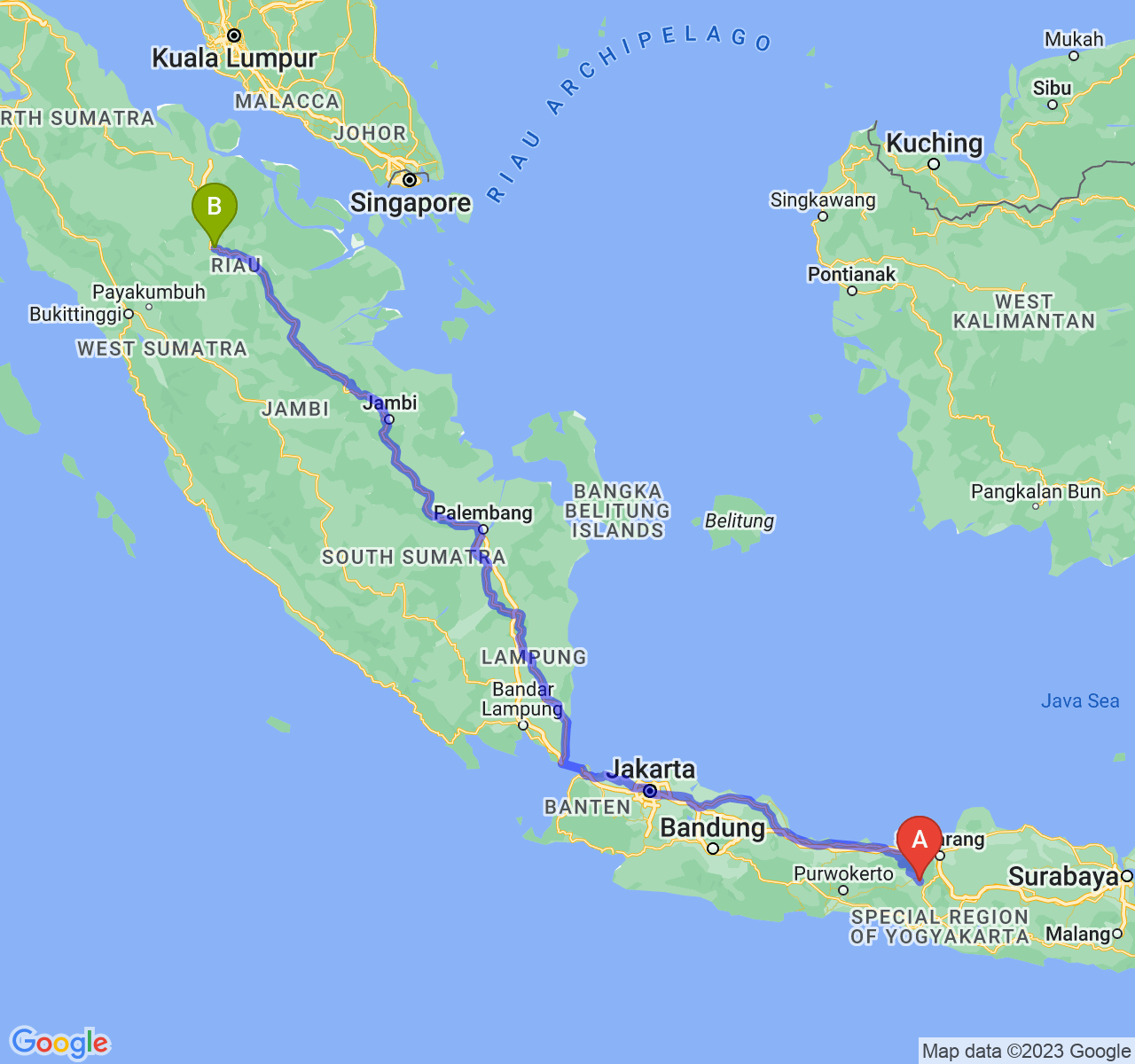 perjalanan dengan rute Kab. Temanggung-Kota Pekanbaru