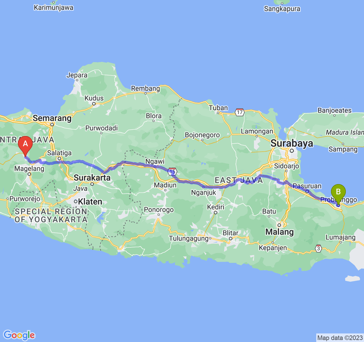 perjalanan dengan rute Kab. Temanggung-Kota Probolinggo