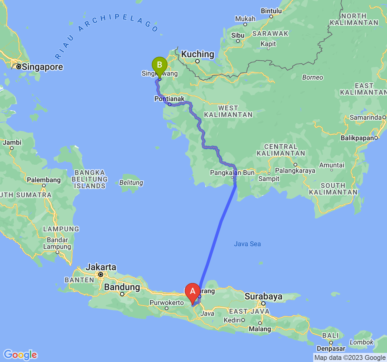 perjalanan dengan rute Kab. Temanggung-Kota Singkawang