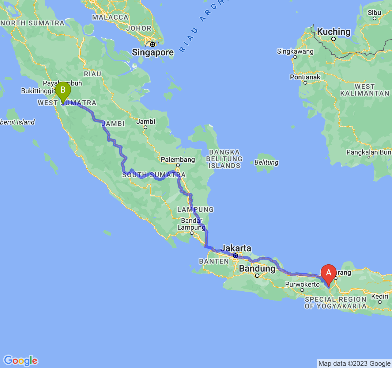 perjalanan dengan rute Kab. Temanggung-Kota Solok