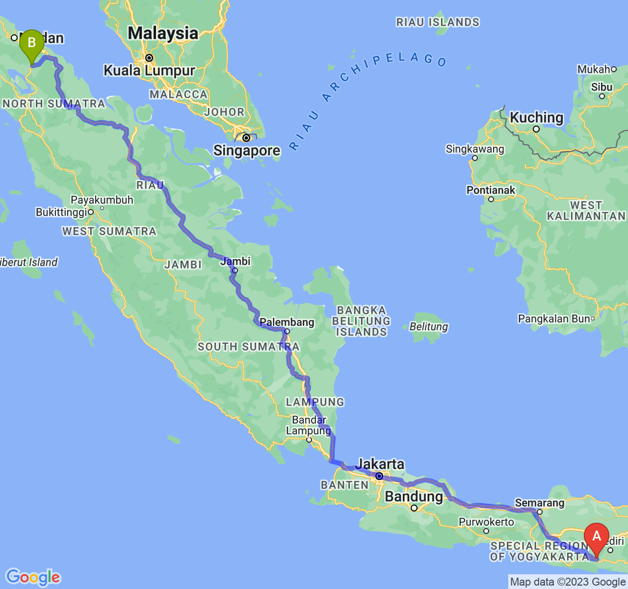 perjalanan dengan rute Kab. Trenggalek-Kota Pematangsiantar