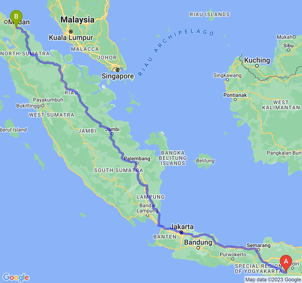 perjalanan dengan rute Kab. Trenggalek-Kota Tebing Tinggi