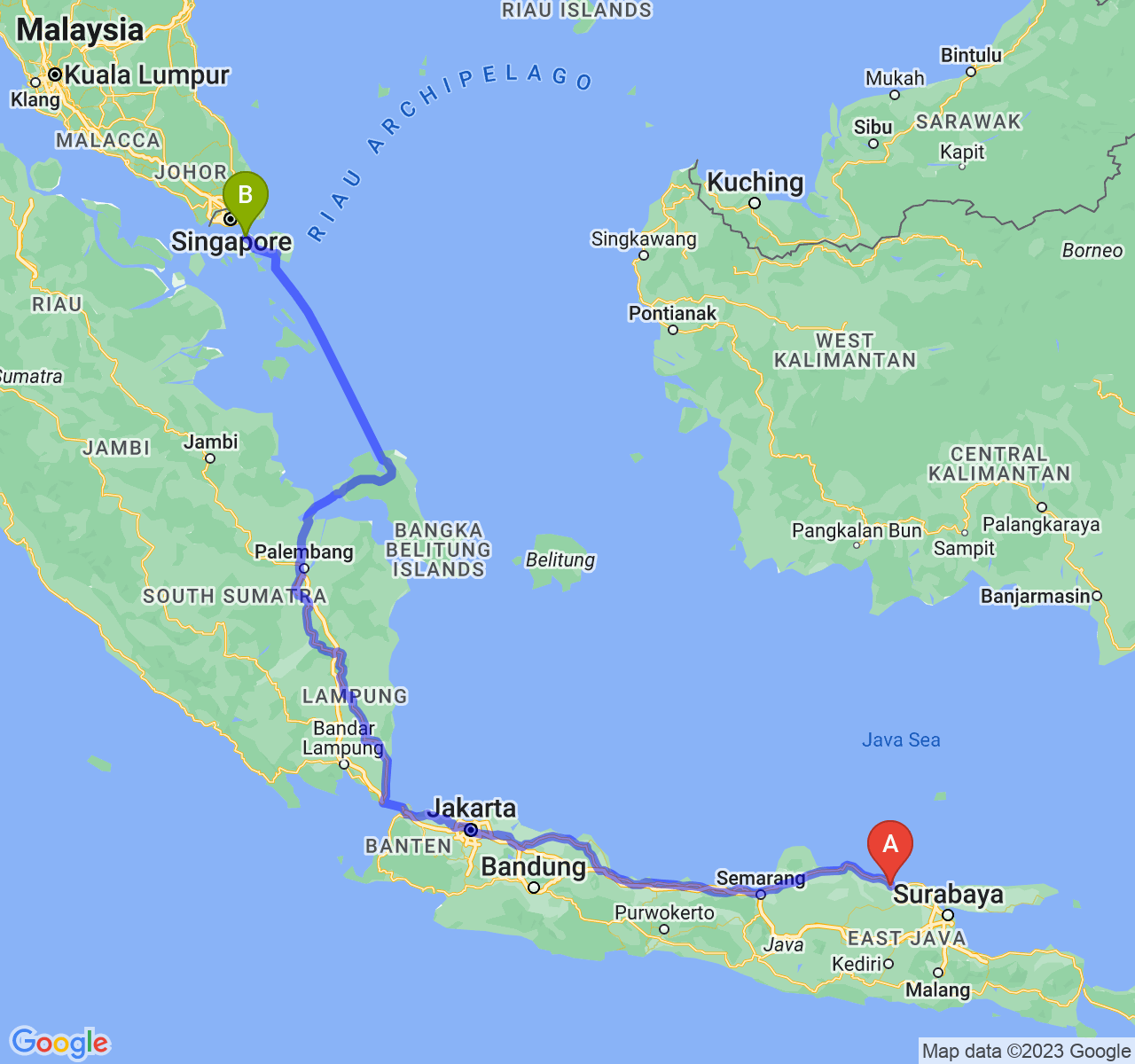 perjalanan dengan rute Kab. Tuban-Kota Batam