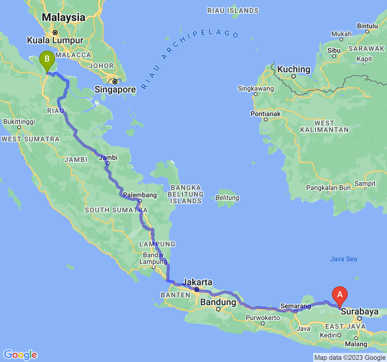 perjalanan dengan rute Kab. Tuban-Kota Dumai