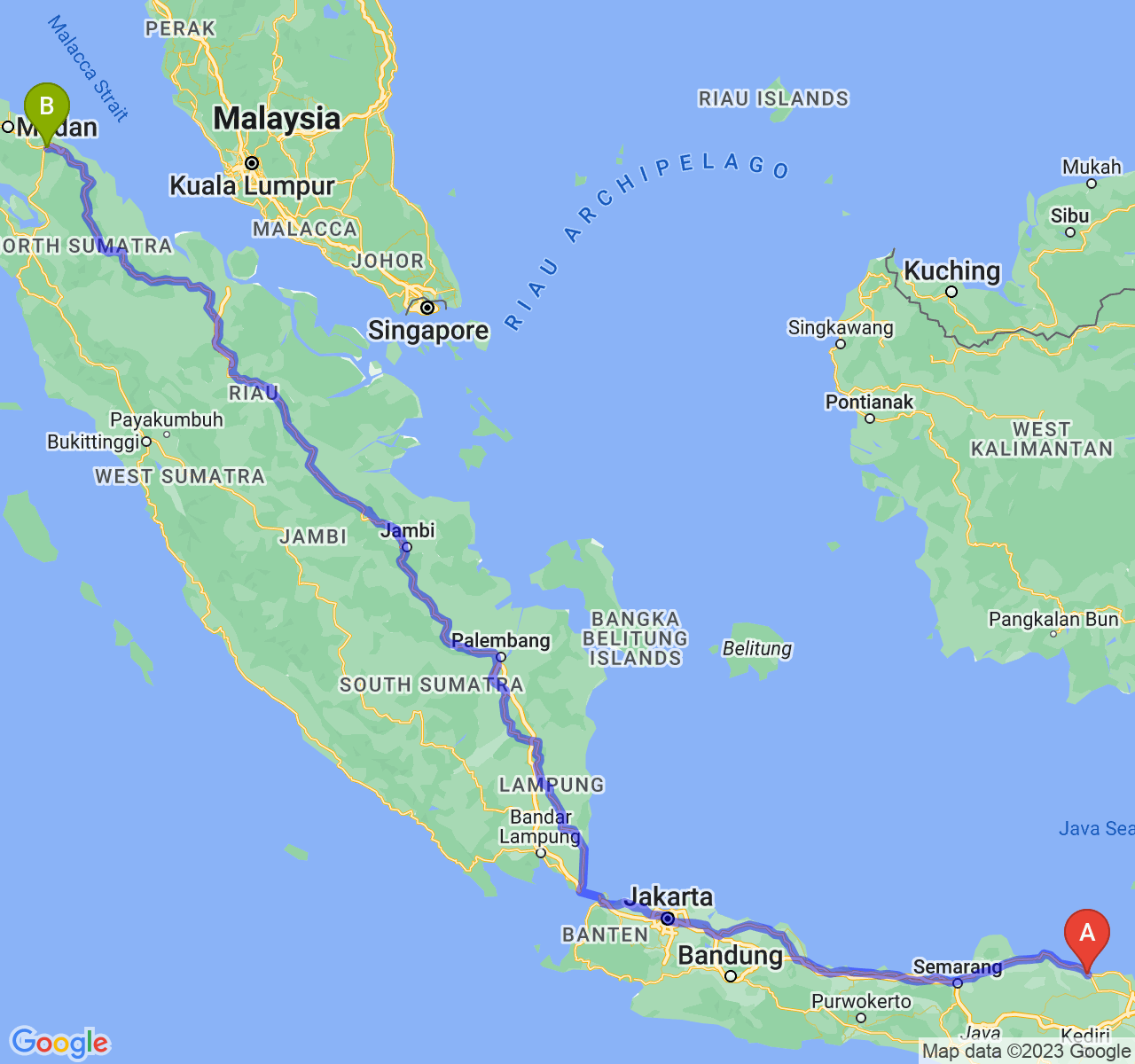 perjalanan dengan rute Kab. Tuban-Kota Tebing Tinggi