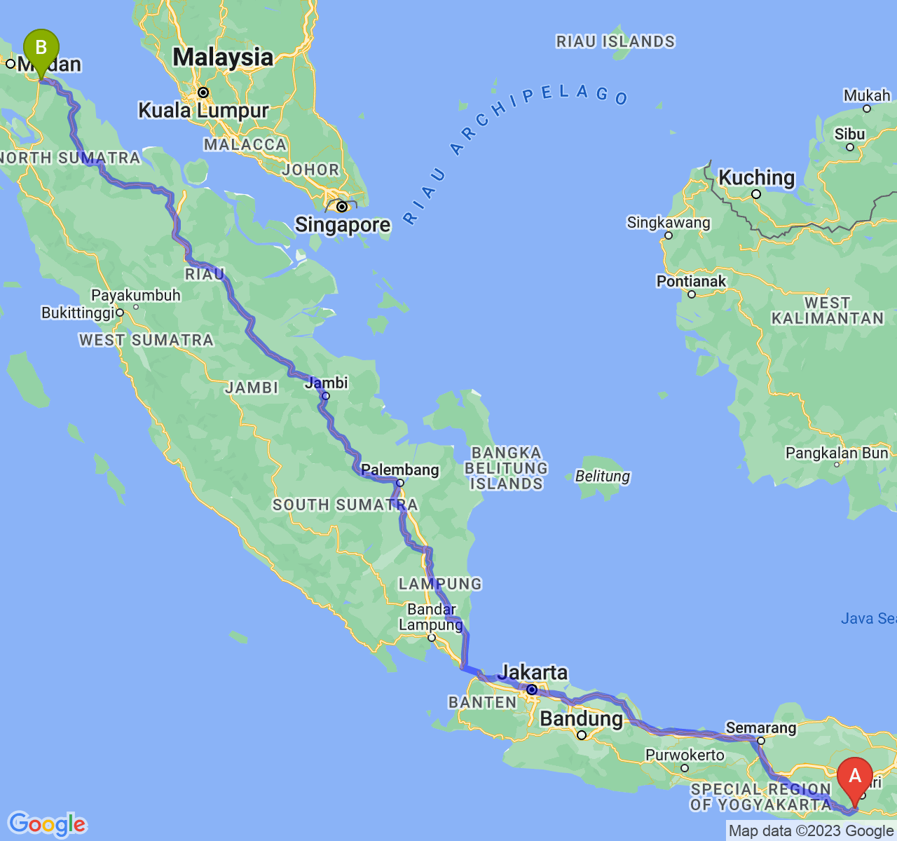 perjalanan dengan rute Kab. Tulungagung-Kota Tebing Tinggi